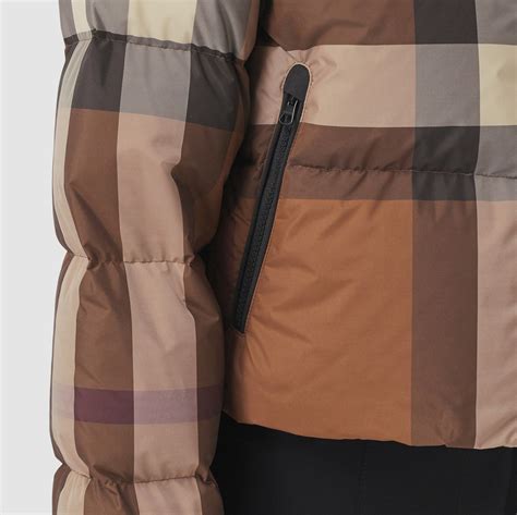 burberry goose down jacket|Check Cropped Puffer Jacket in Dark birch brown.